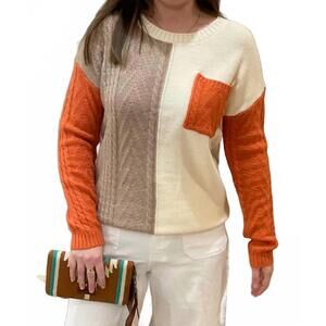 NEW TRACIES patched half pocket sweater in orange